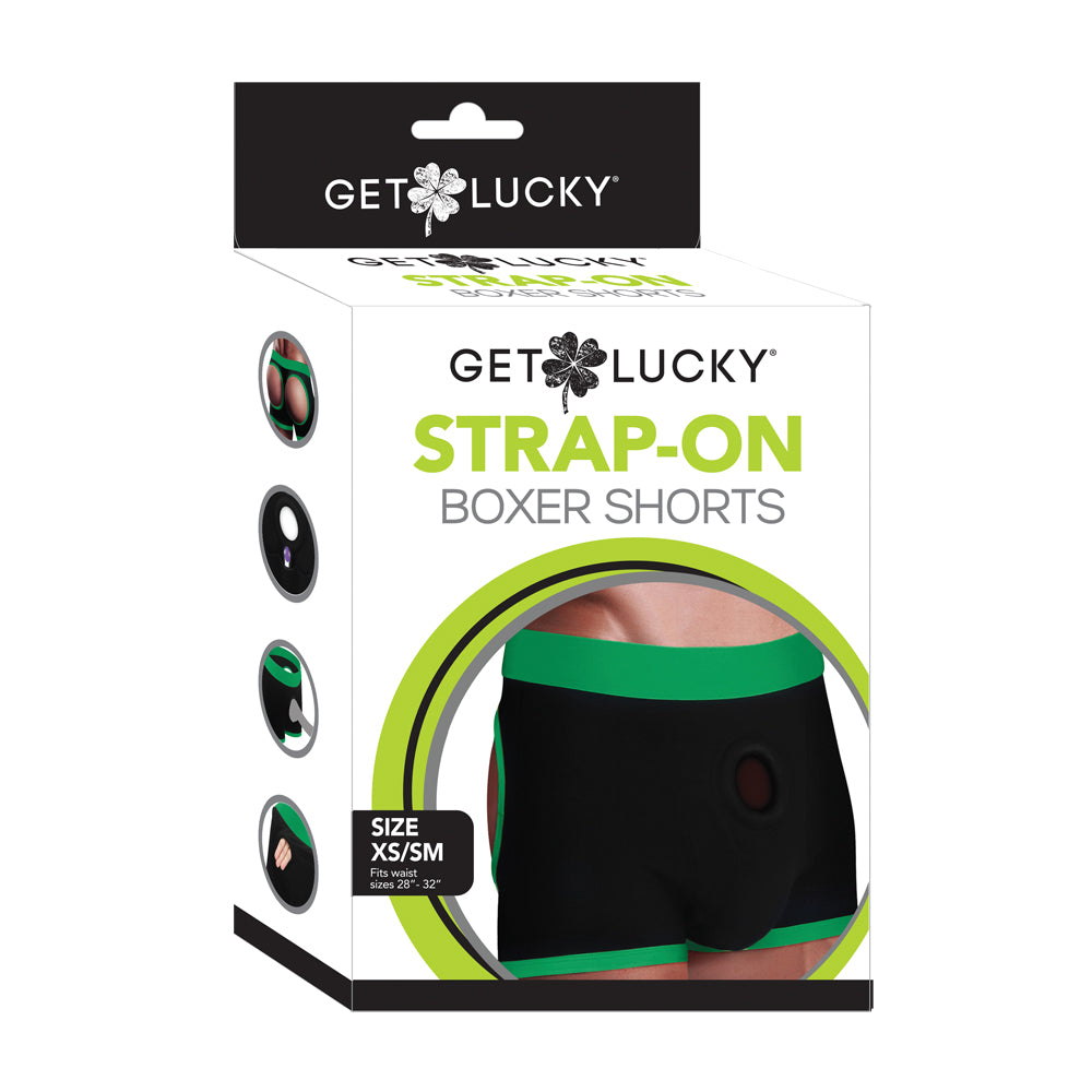Get Lucky Strap-On Boxers Black/Green Xs/S | 812024034998 | Discreet Personal Wellness