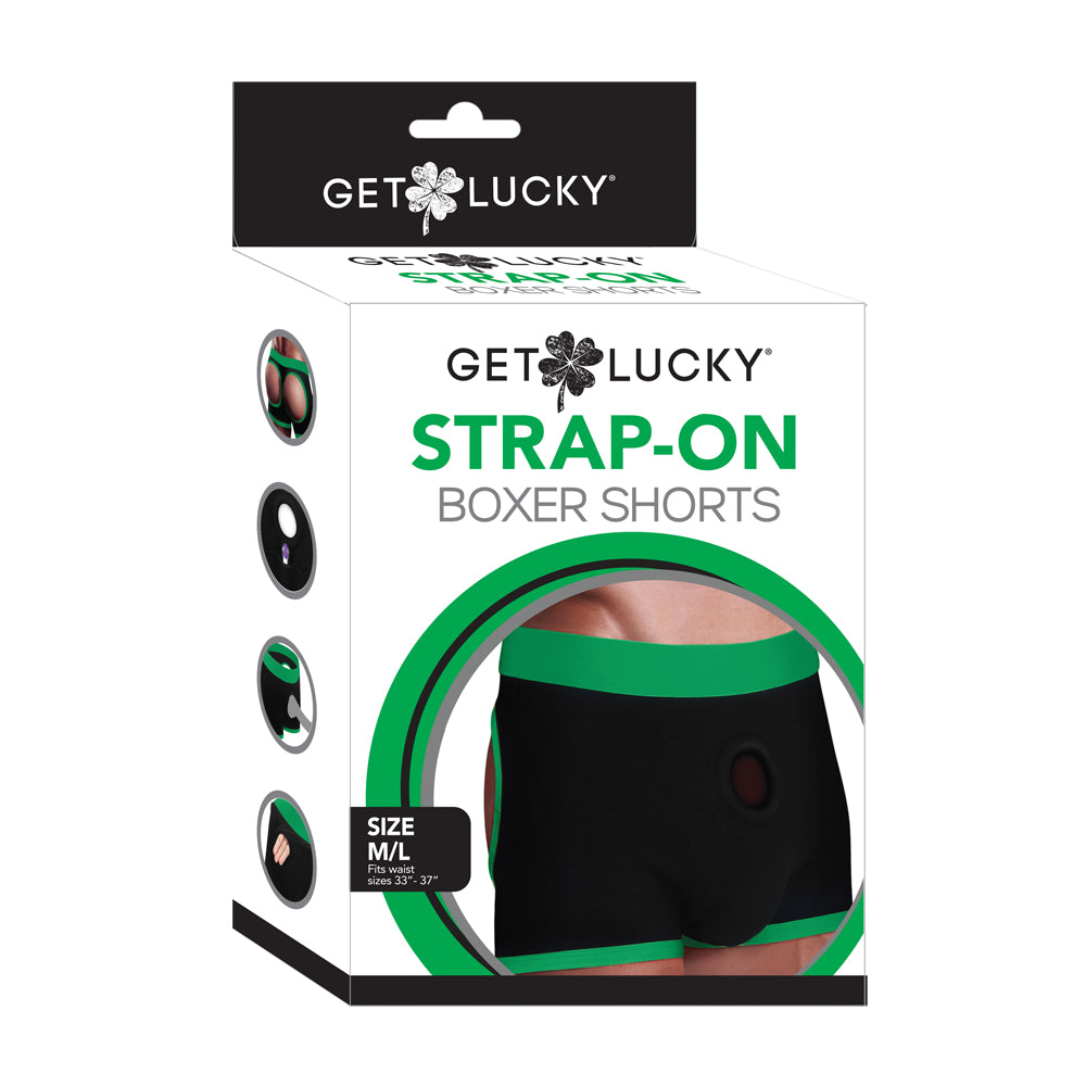 Get Lucky Strap-On Boxers Black/Green M/L | 812024035001 | Discreet Personal Wellness
