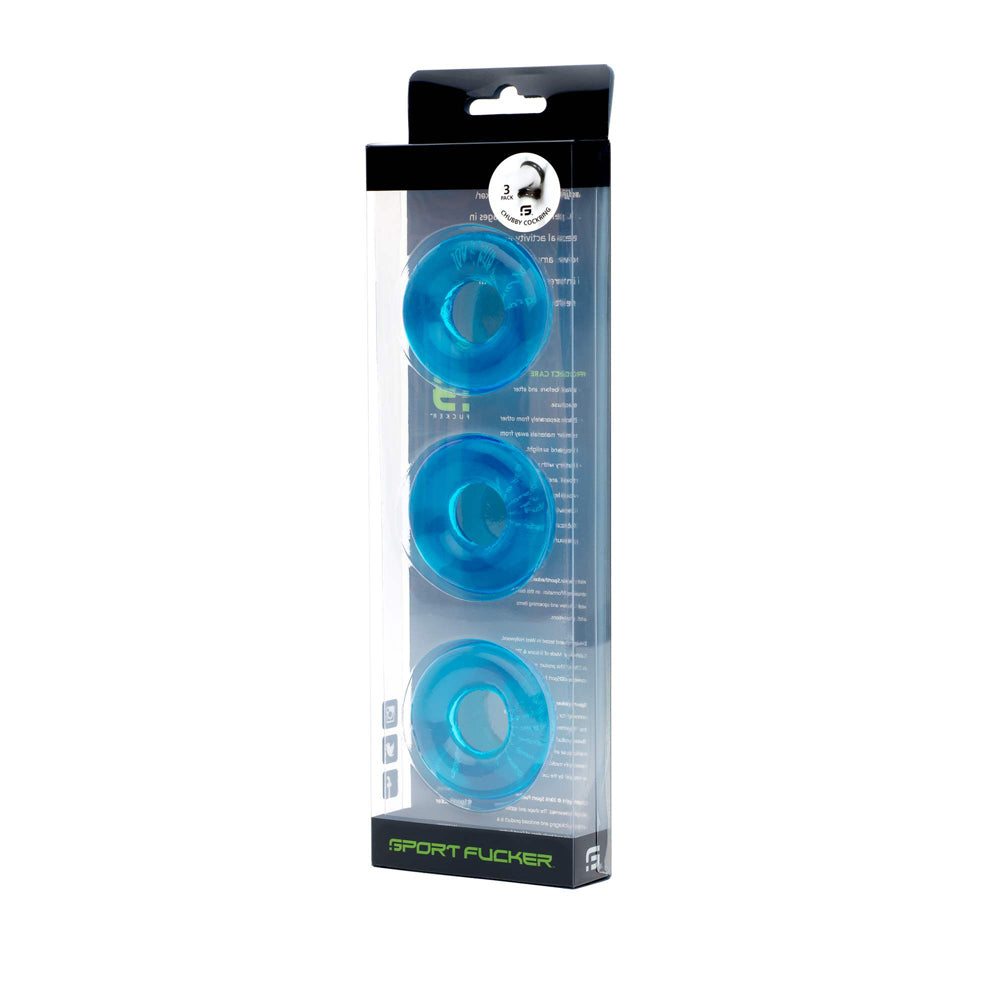 Sport funer Sf Rubber Penisring 3 Pack Ice Blue | 814137021599 | Discreet Personal Wellness