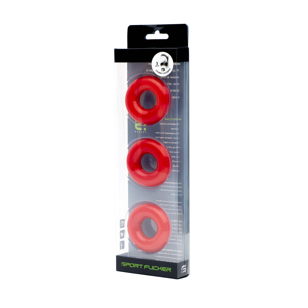 Sport funer Sf Rubber Penisring 3 Pack Red | 814137021650 | Discreet Personal Wellness