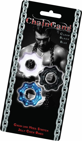 Chain Gang Penis Rings - 3Pk - Clear-Blue-Black | 818631027354 | Discreet Personal Wellness