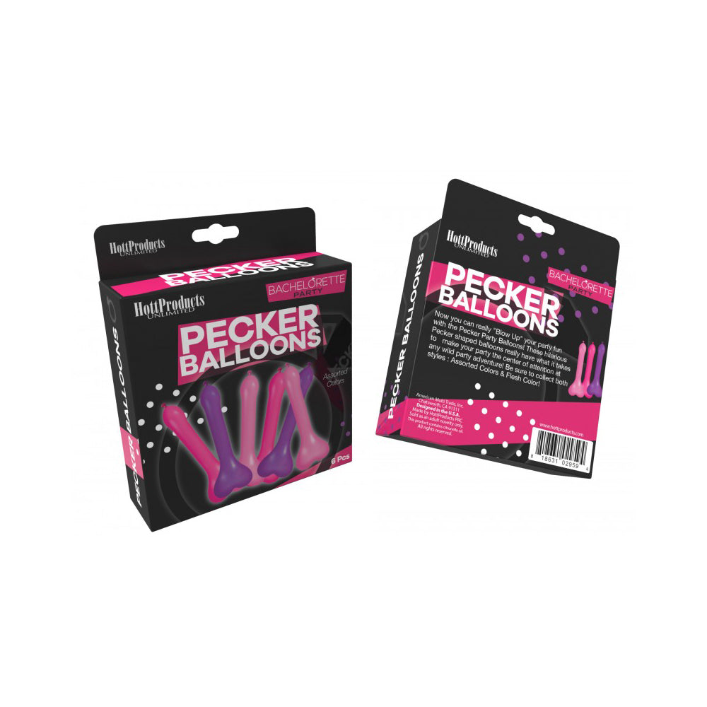 Pecker Balloons Assorted Colors 6Ct Box | 818631029594 | Discreet Personal Wellness