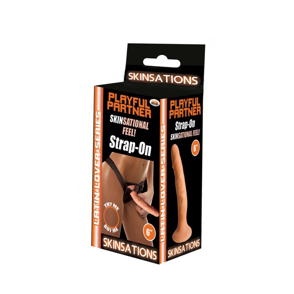 Skinsations Latin Lover Series Playful Partner Strap On Dildo With Harness 6" | 818631030507 | Discreet Personal Wellness