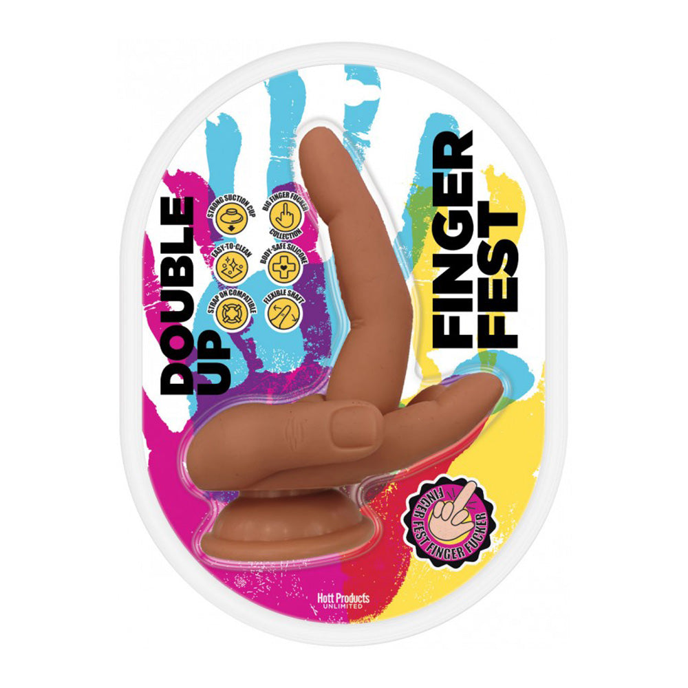 Finger Fest Double Up Dildo Tan | 818631037278 | Discreet Personal Wellness