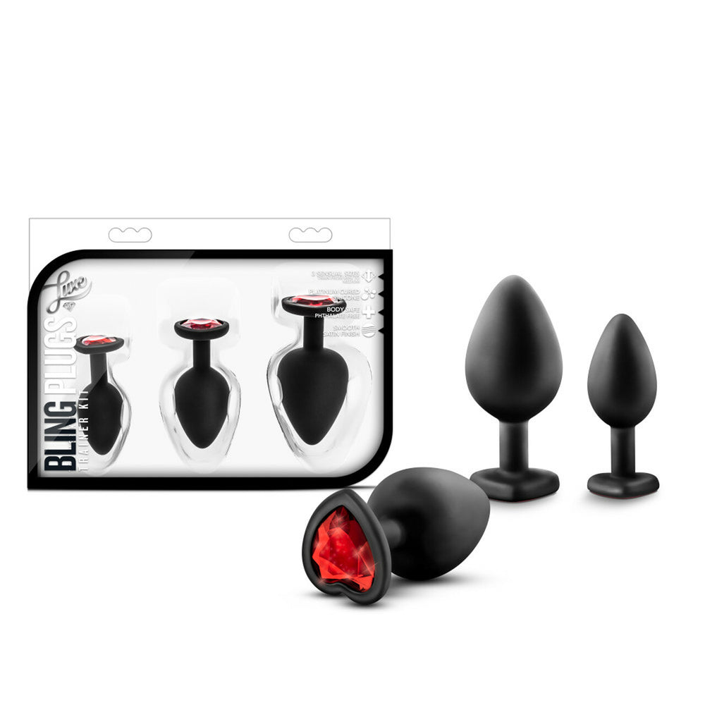 Luxe Bling Plugs Training Kit Black With Red Gems | 819835020707 | Discreet Personal Wellness