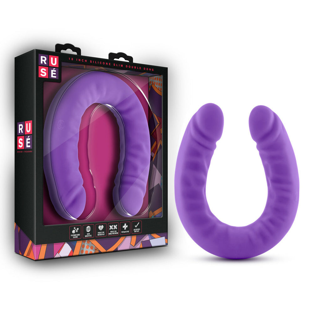 Ruse 18" Silicone Slim Double Penis Hot Purple | 819835021582 | Discreet Personal Wellness