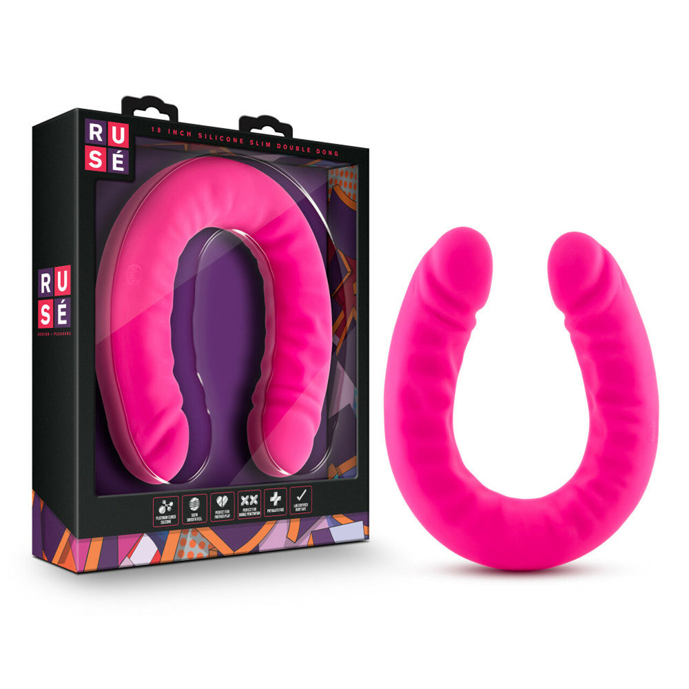 Ruse 18" Silicone Slim Double Penis Hot Pink | 819835021599 | Discreet Personal Wellness