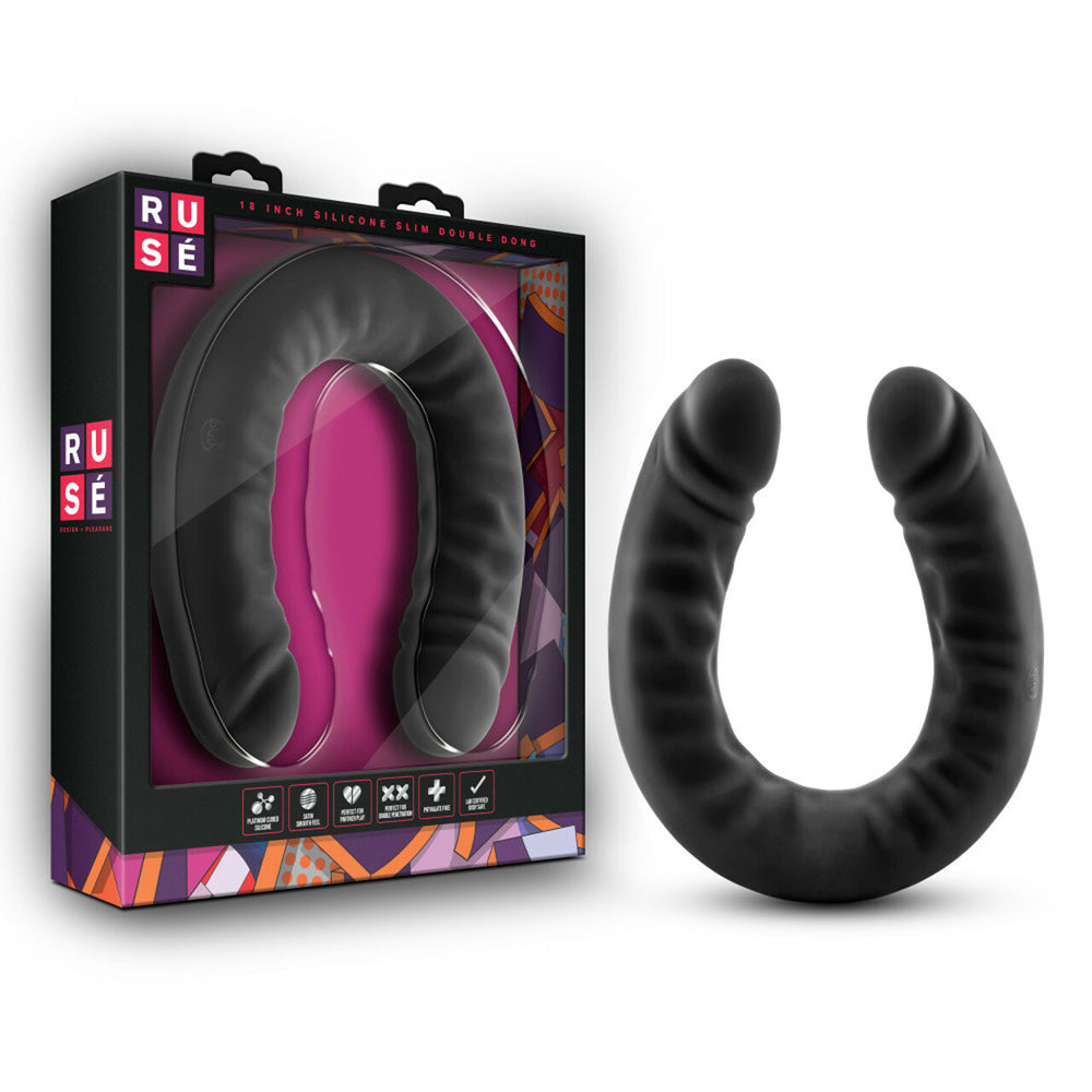 Ruse Silicone Double Headed Dildo 18" Black | 819835022558 | Discreet Personal Wellness