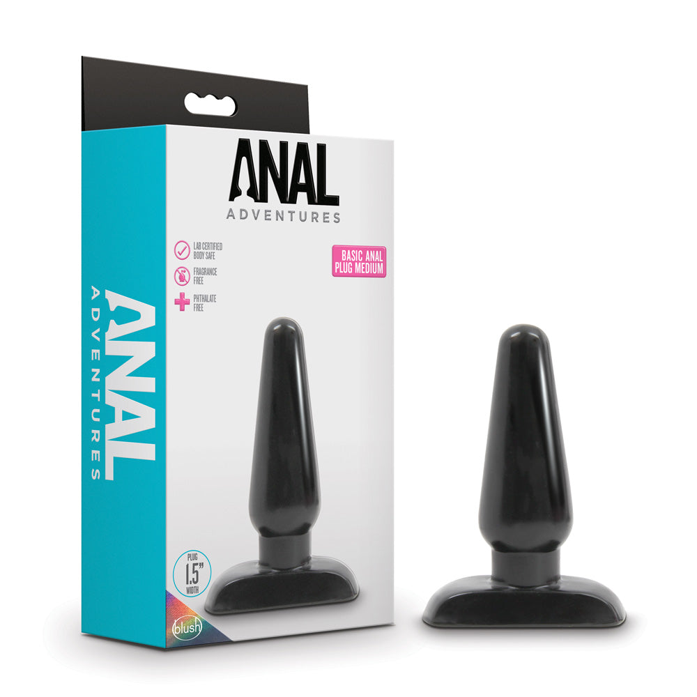 Anal Adventures Basic Anal Plug Medium Black | 819835024989 | Discreet Personal Wellness