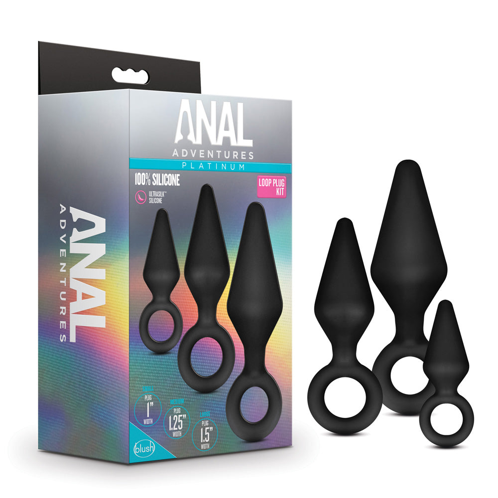 Anal Adventures Platinum Silicone Loop Plug Kit Black | 819835025139 | Discreet Personal Wellness