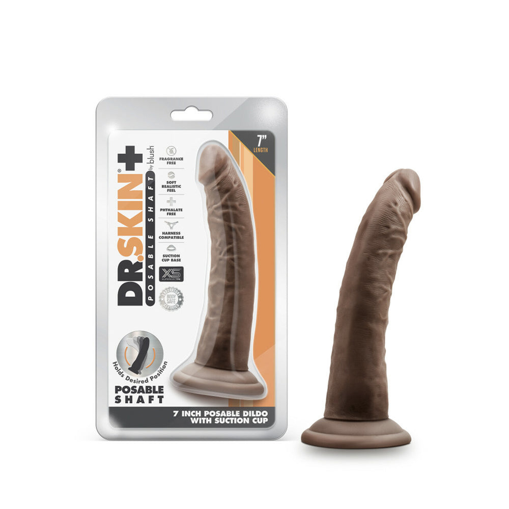 Dr. Skin Plus 7" Posable Dildo Chocolate | 819835028451 | Discreet Personal Wellness