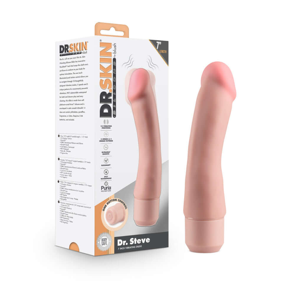 Dr. Skin Silicone Dr. Steve 7'' Vibrating Dildo Beige | 819835029069 | Discreet Personal Wellness