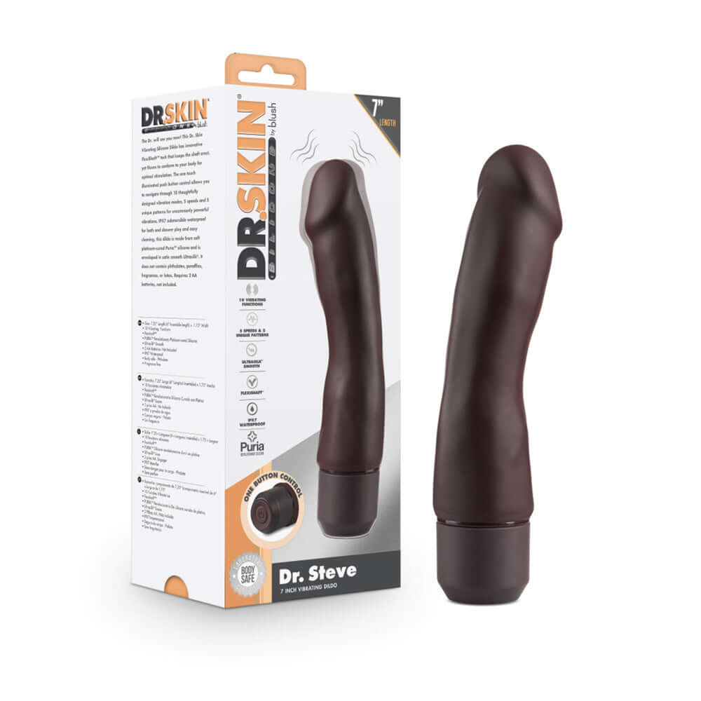 Dr. Skin Silicone Dr. Steve 7'' Vibrating Dildo Brown | 819835029076 | Discreet Personal Wellness