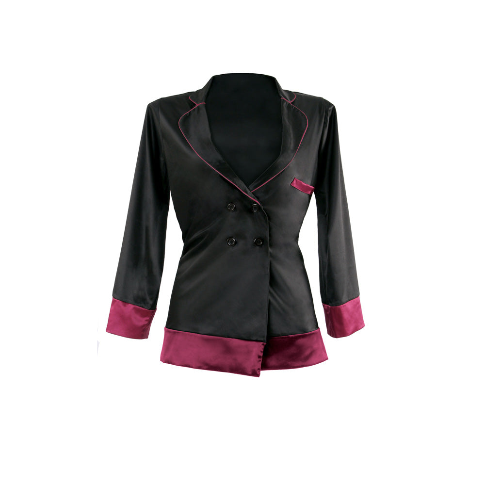 Marjorie Contrast Cuff Satin Blazer Jacket - M/L (Garment Only - No Box) | 819969027986 | Discreet Personal Wellness