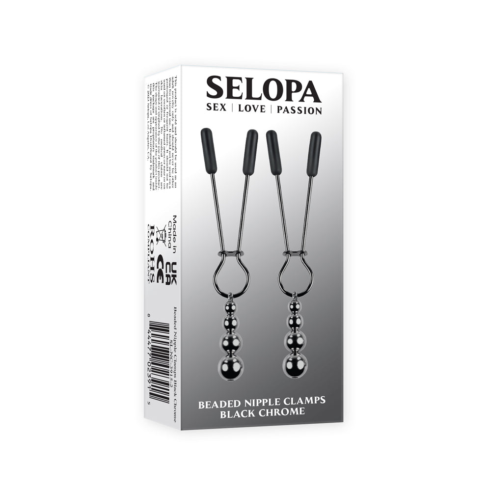 Beaded Nipple Clamps Black Chrome | 844477023915 | Discreet Personal Wellness