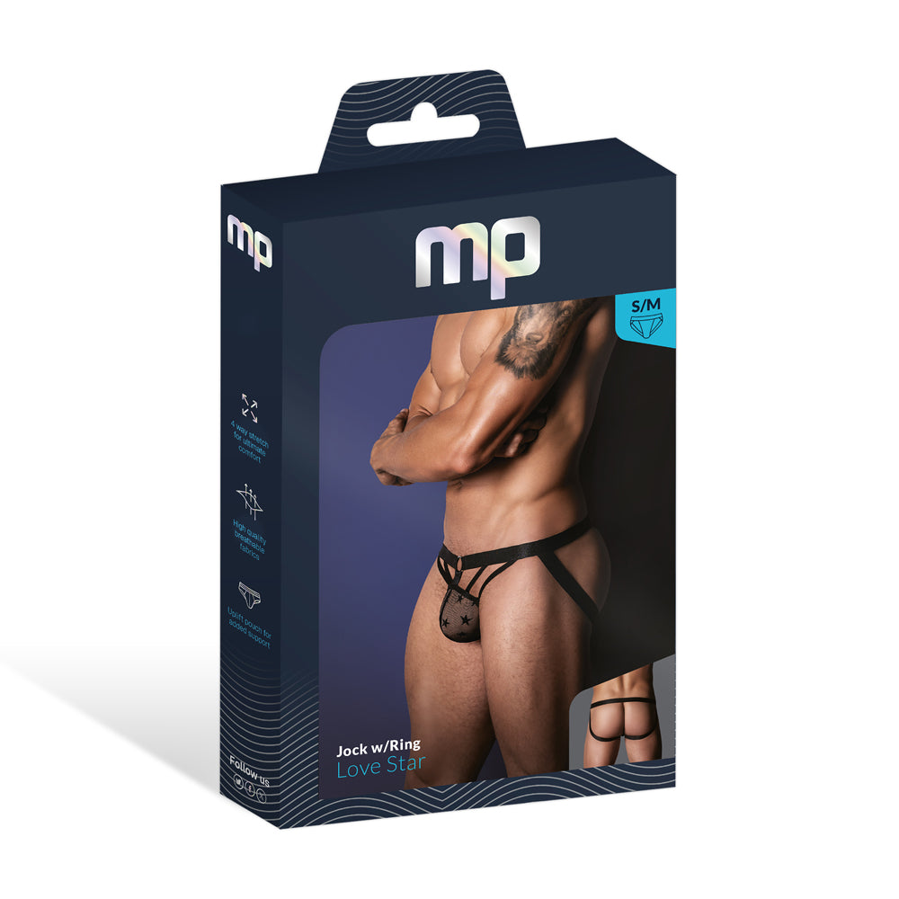 Love Star Jock W/ Ring Black L/XL | 845830093347 | Discreet Personal Wellness