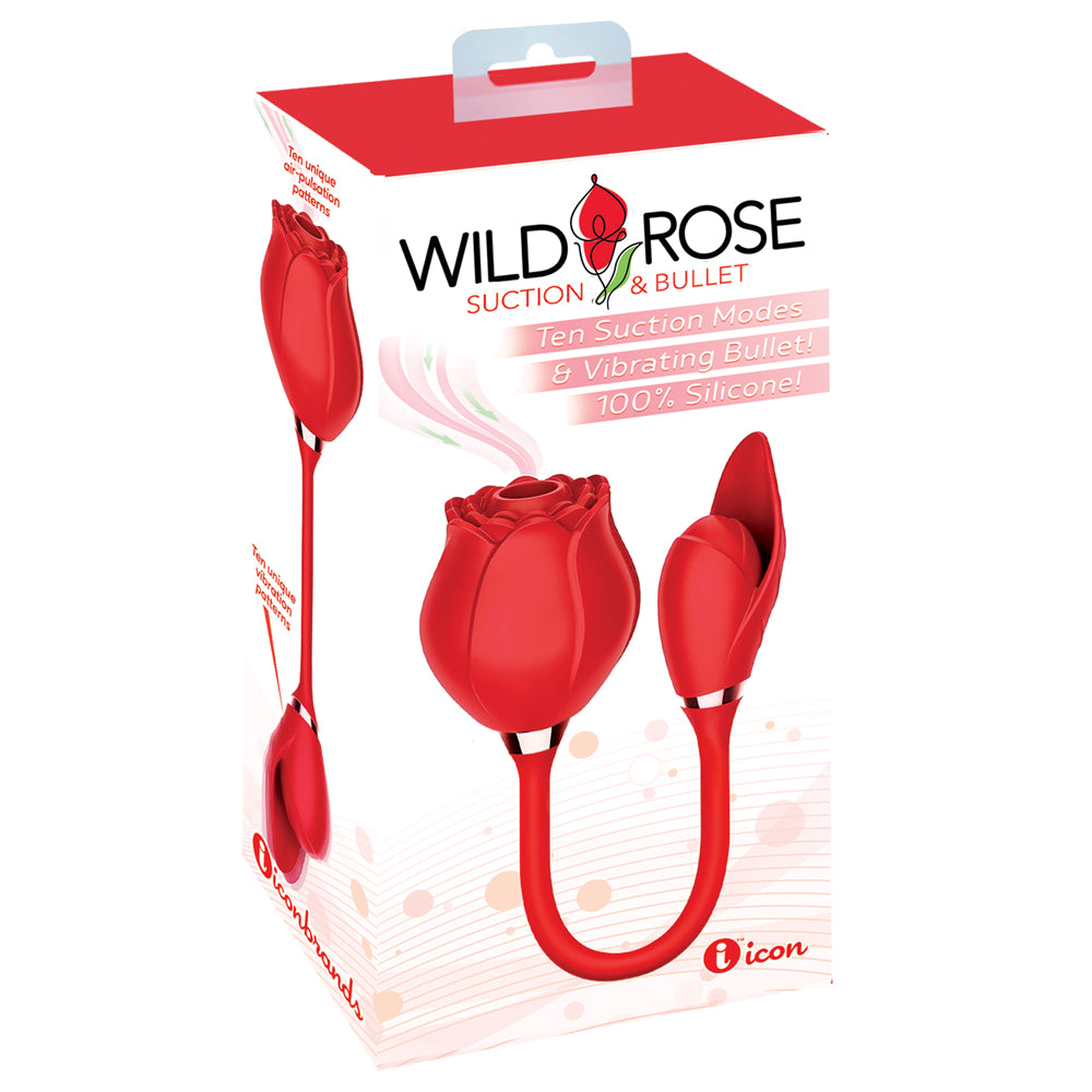 Wild Rose & Bullet Rechargeable Silicone Suction Vibrator | 847841017039 | Discreet Personal Wellness