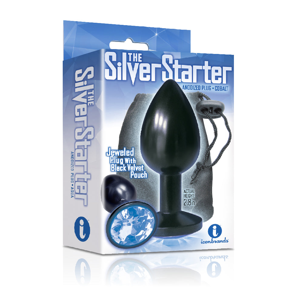 The 9's The Silver Starter Bejeweled Annodized Stainless Steel Plug Colbalt | 847841026130 | Discreet Personal Wellness