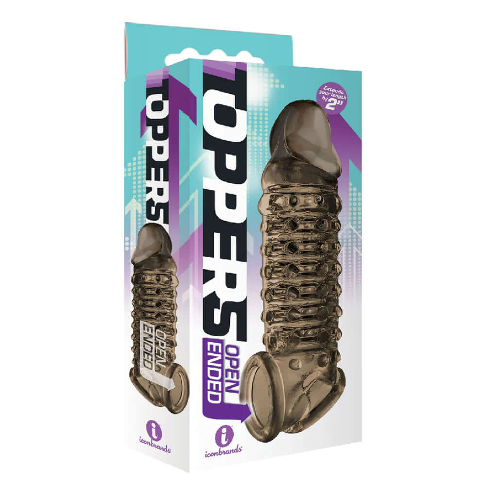 The 9's Toppers Open Ended Ribbed And Nubbed Penis Extender Smoke | 847841026741 | Discreet Personal Wellness