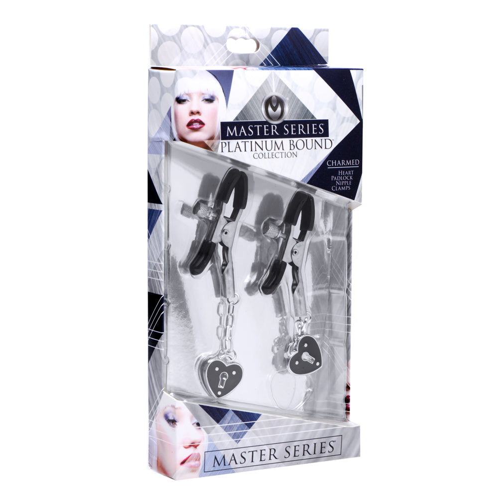 Master Series Charmed Heart Padlock Nipple Clamps | 848518020062 | Discreet Personal Wellness