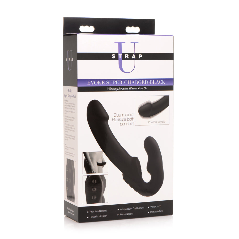Strap U Evoke Super Charged Black Vibrating Strapless Silicone Dildo | 848518029775 | Discreet Personal Wellness