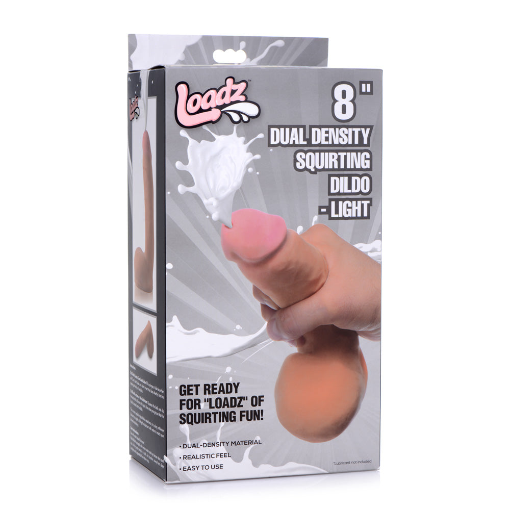 Loadz 8" Dual Density Squirting Dildo Light | 848518030153 | Discreet Personal Wellness