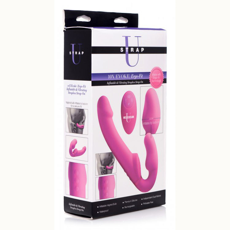 Strap U 10X Evoke Ergo Fit Inflatable & Vibrating Silicone Strapless Strap-On | 848518032300 | Discreet Personal Wellness