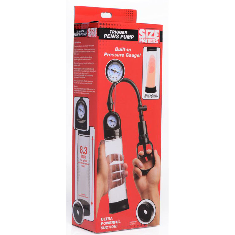 Size Matters Trigger Penis Pump With Gauge | 848518034113 | Discreet Personal Wellness