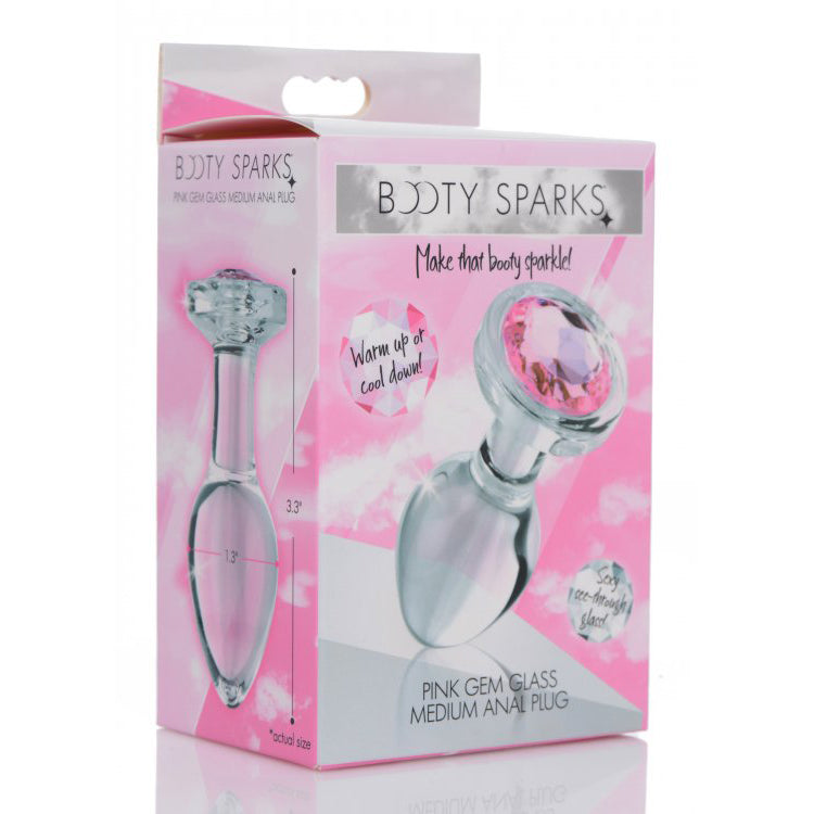 Booty Sparks Pink Gem Glass Anal Plug Medium | 848518037350 | Discreet Personal Wellness