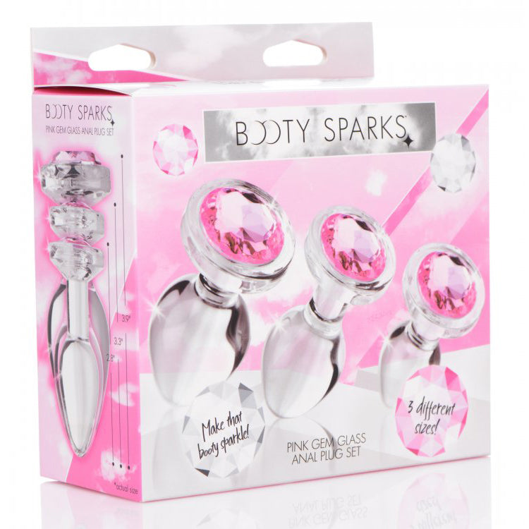 Booty Sparks Pink Gem Glass Anal Plug Set | 848518037374 | Discreet Personal Wellness