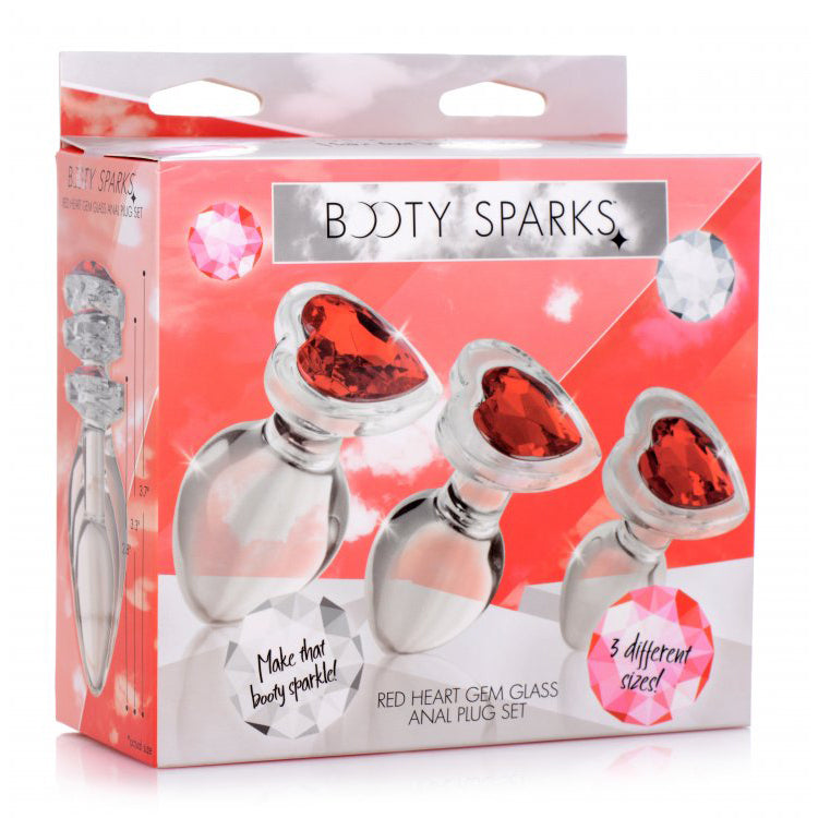 Booty Sparks Red Heart Gem Glass Anal Plug Set | 848518037411 | Discreet Personal Wellness