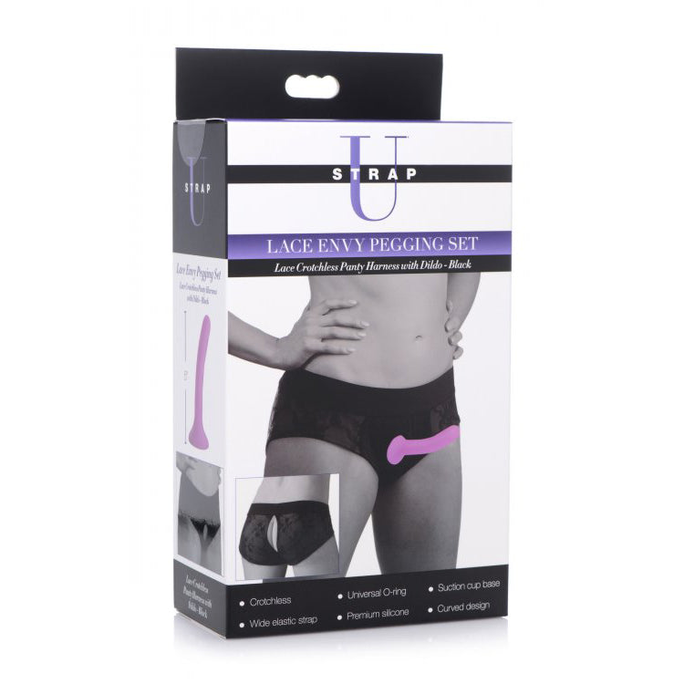 Strap U Lace Envy Pegging Set Black/Black | 848518037541 | Discreet Personal Wellness