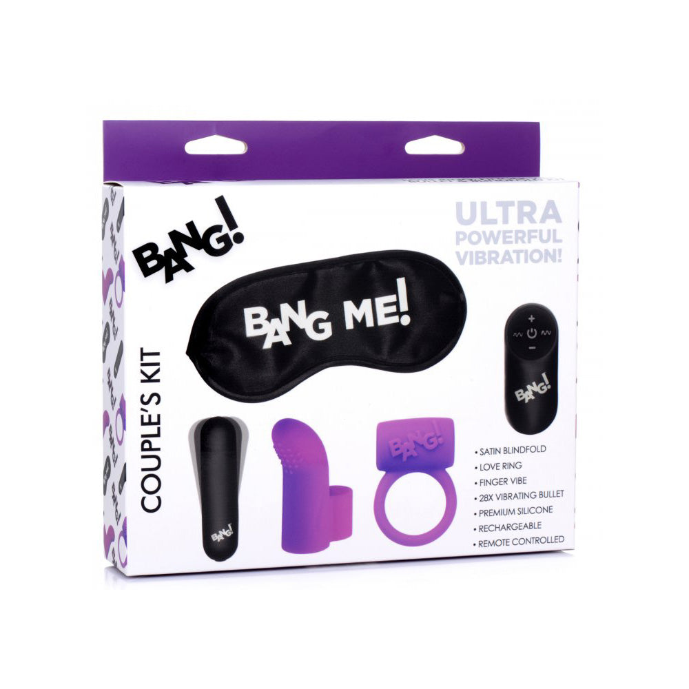 Bang! Couple's Love Ring, Finger Vibe, Bullet, & Blindfold Kit Purple | 848518039965 | Discreet Personal Wellness