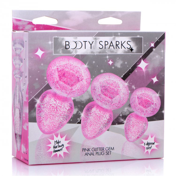 Booty Sparks Glitter Gem Anal Plug Set Pink | 848518040015 | Discreet Personal Wellness
