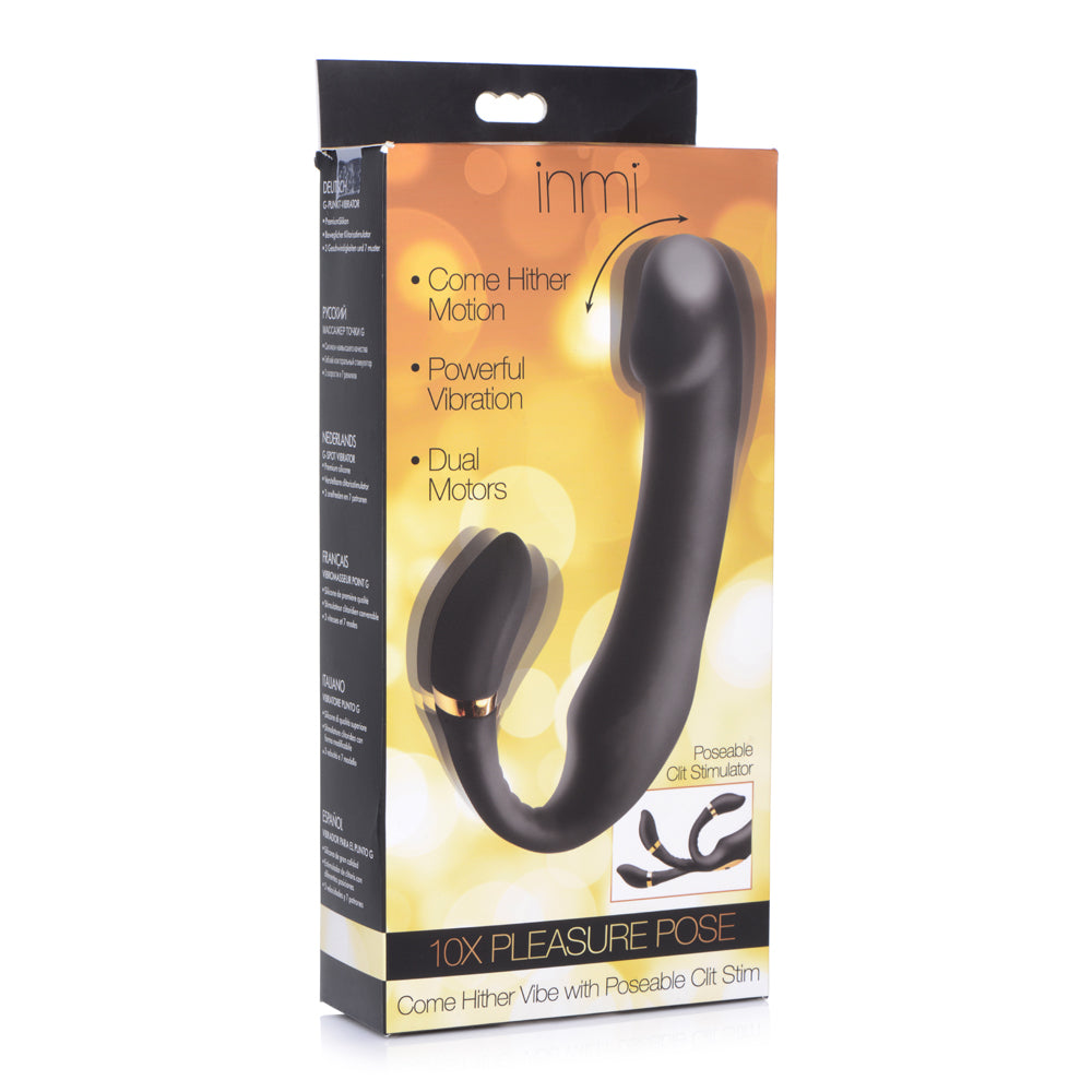 Inmi 10X Pleasure Pose Come Hither Silicone Vibrator With Poseable Clitoris Stimulator | 848518042200 | Discreet Personal Wellness