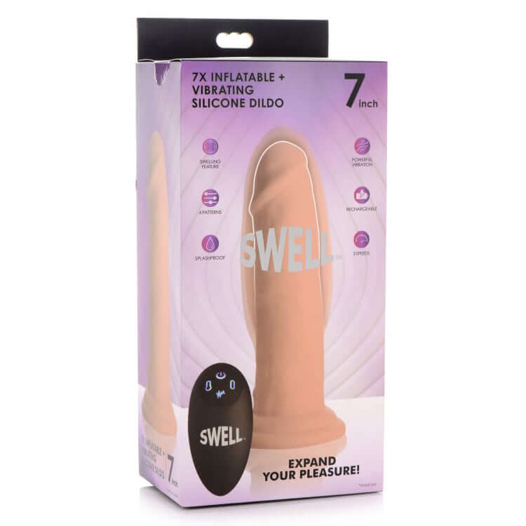 Swell 7X Inflatable And Vibrating Remote Control Silicone Dildo 7" | 848518042309 | Discreet Personal Wellness