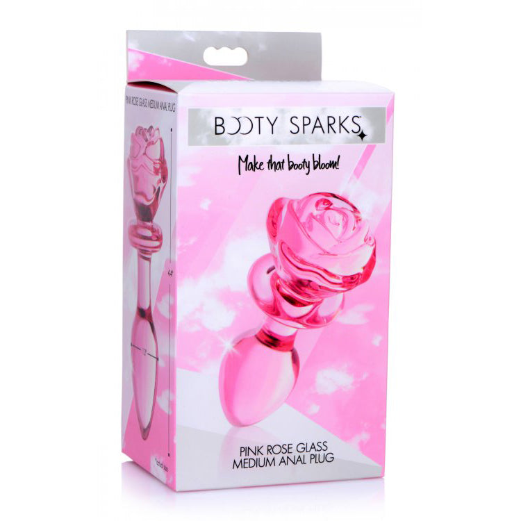 Booty Sparks Pink Rose Glass Medium Anal Plug | 848518042392 | Discreet Personal Wellness