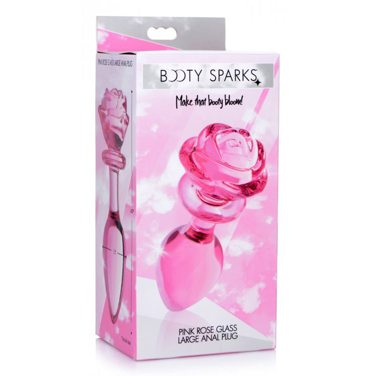 Booty Sparks Pink Rose Glass Large Anal Plug | 848518042408 | Discreet Personal Wellness