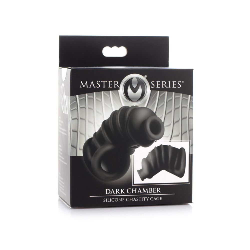 Master Series Dark Chamber Silicone Chastity Cage | 848518043528 | Discreet Personal Wellness