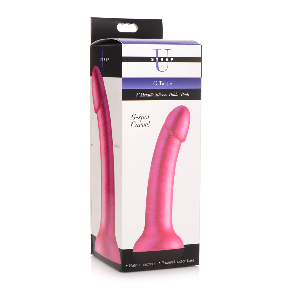 Strap U G-Tastic 7'' Metallic Silicone Dildo Pink | 848518045928 | Discreet Personal Wellness