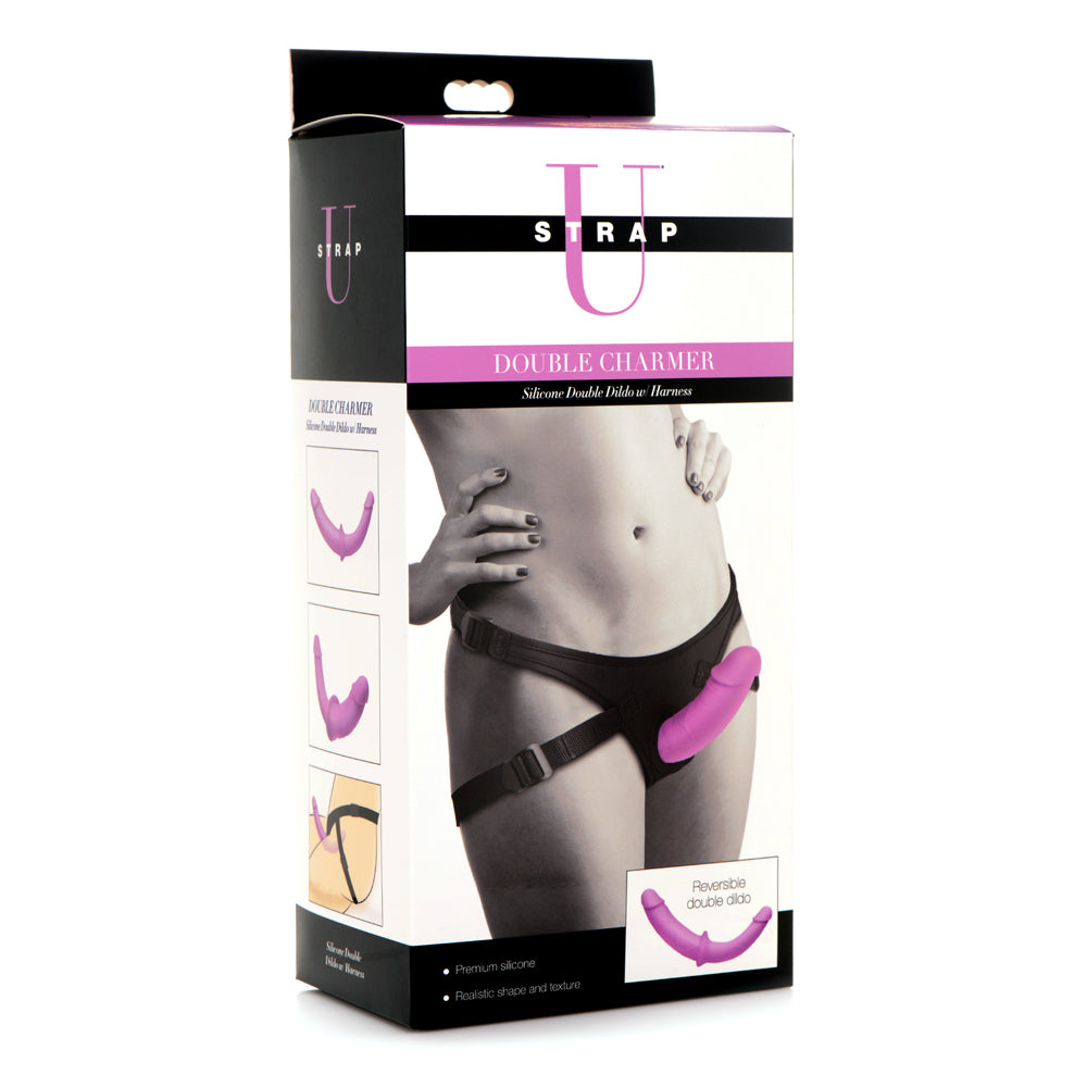 Strap U Double Charmer Silicone Double Dildo W/ Harness | 848518046628 | Discreet Personal Wellness