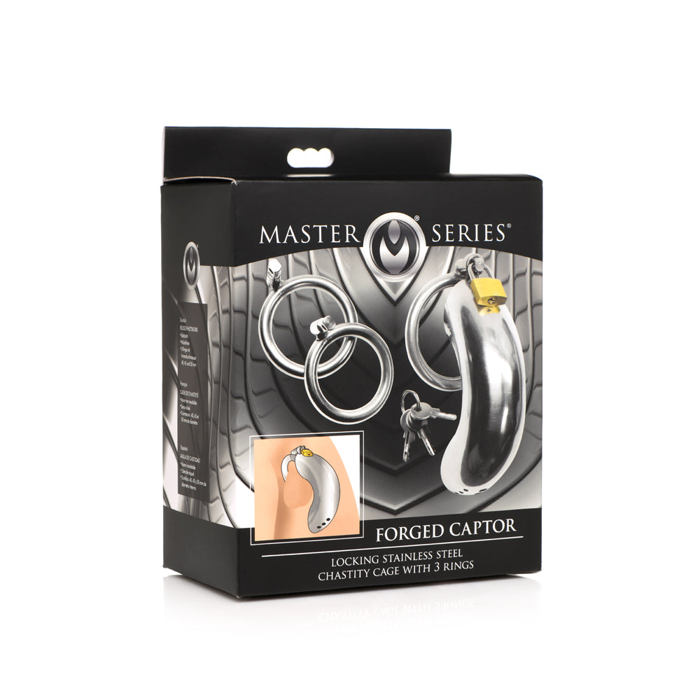 Master Series Locking Stainless Steel Chastity Cage W/ 3 Rings | 848518046925 | Discreet Personal Wellness