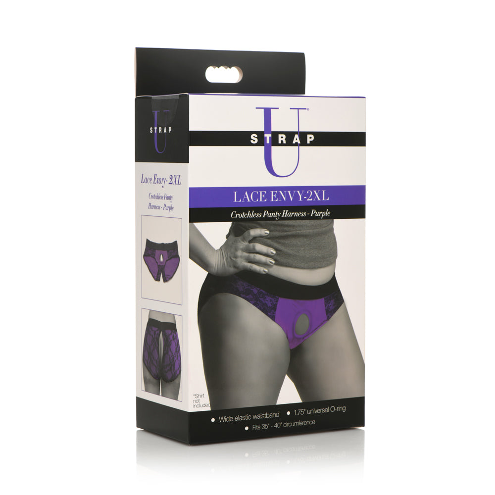Strap U Lace Envy 2Xl Crotchless Panty Harness Purple | 848518048141 | Discreet Personal Wellness