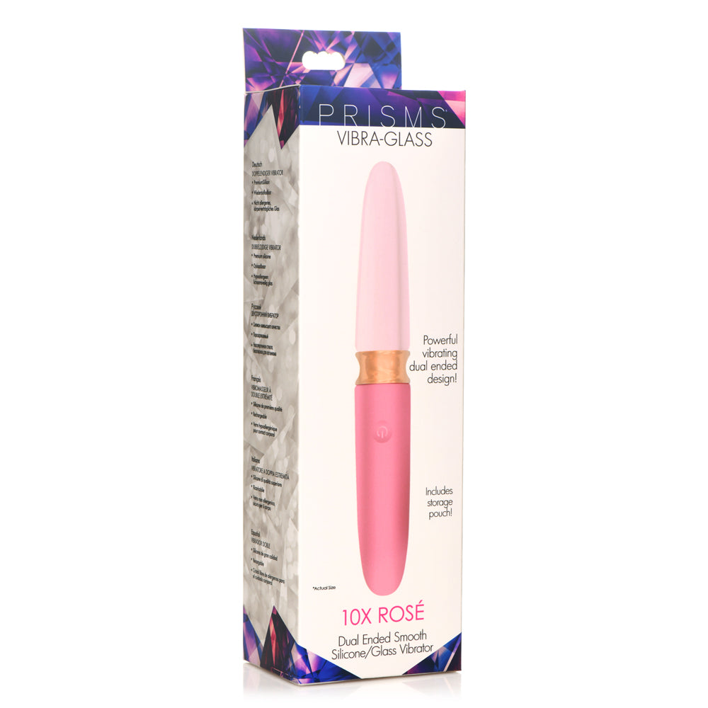 Prisms Vibra-Glass 10X Rose Dual Ended Smooth Silicone/Glass Vibrator | 848518048530 | Discreet Personal Wellness