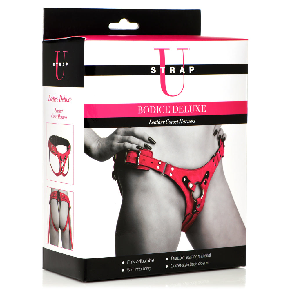 Strap U Bodice Deluxe Leather Corset Harness Pink | 848518051356 | Discreet Personal Wellness