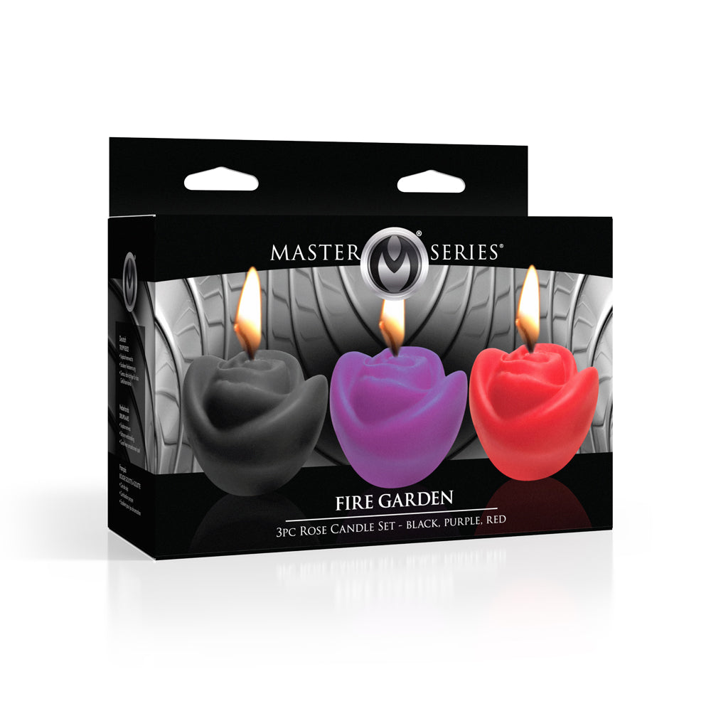 Master Series Fire Garden 3Pc Rose Candle Set Black/Purple/Red | 848518052513 | Discreet Personal Wellness
