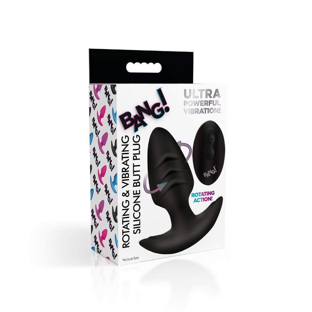 Bang! Rotating & Vibrating Silicone Butt Plug W/ Remote Black | 848518055873 | Discreet Personal Wellness