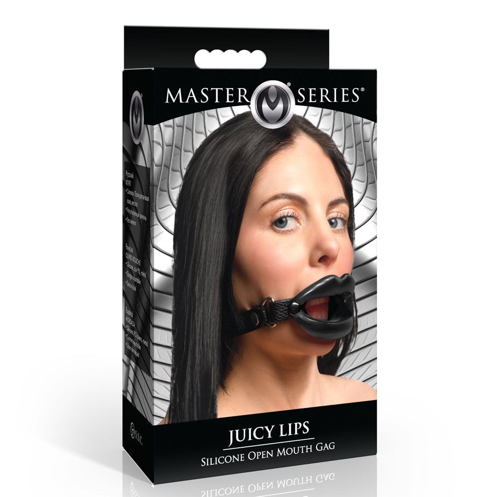 Master Series Juicy Lips Silicone Open Mouth Gag Black | 848518056573 | Discreet Personal Wellness