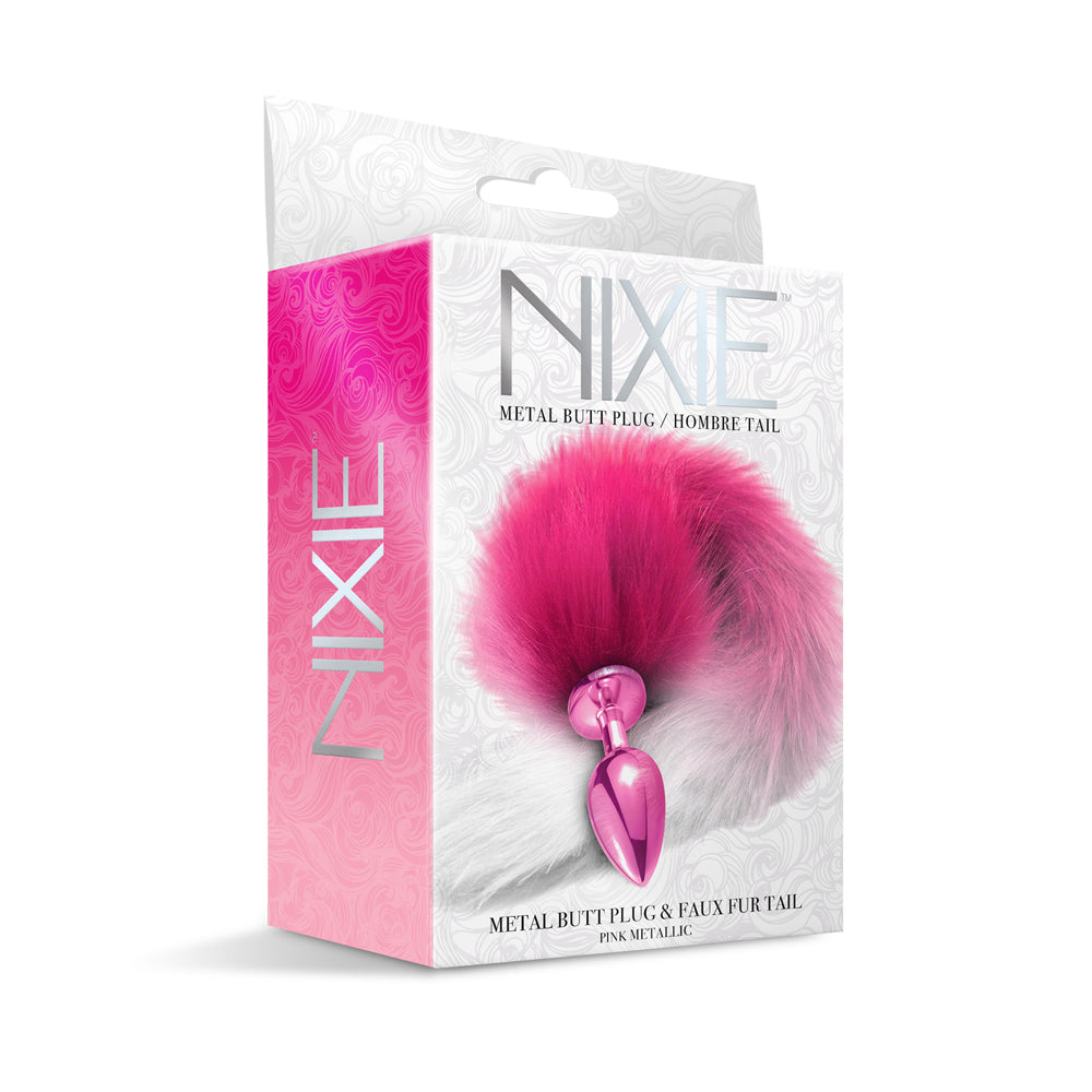 Nixie Metal Butt Plug With Faux Fur Ombre Tail Medium Pink Metallic | 850010096995 | Discreet Personal Wellness