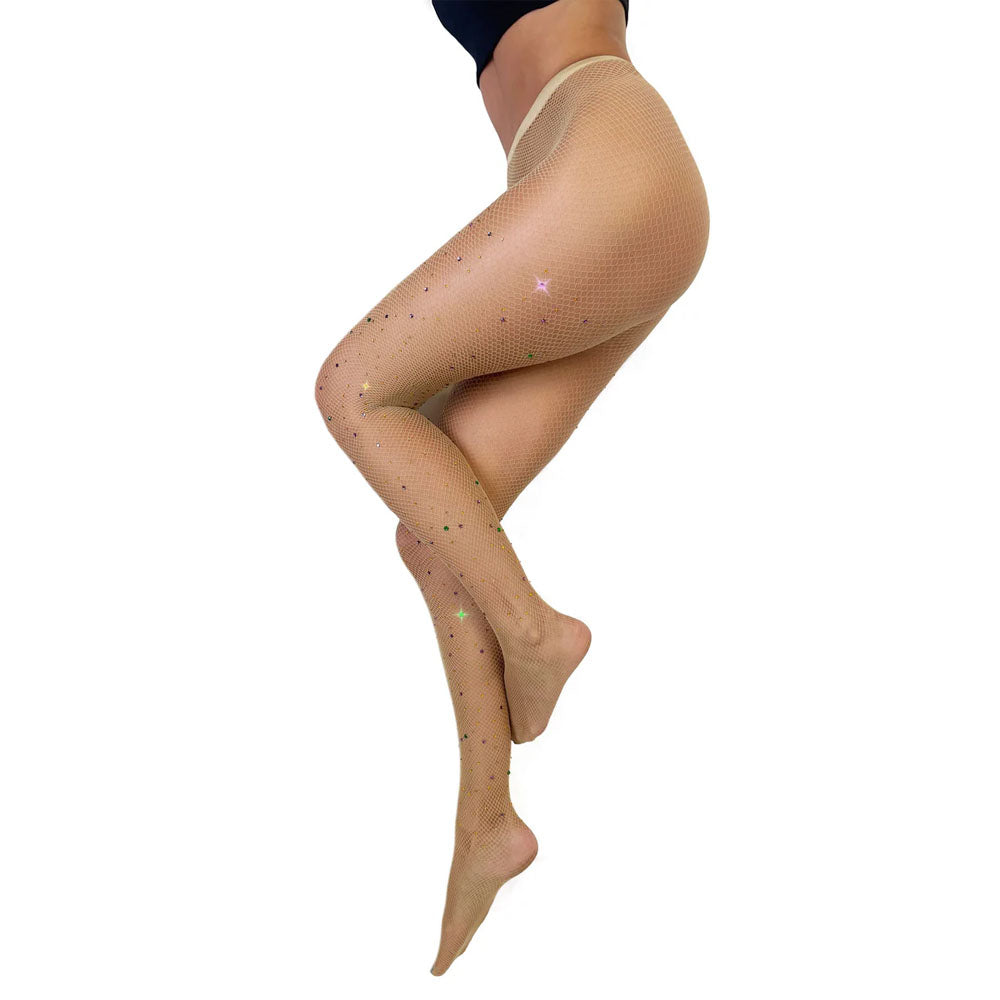 Tan Rhinestone Mardi Gras Tights Size A | 850066172100 | Discreet Personal Wellness